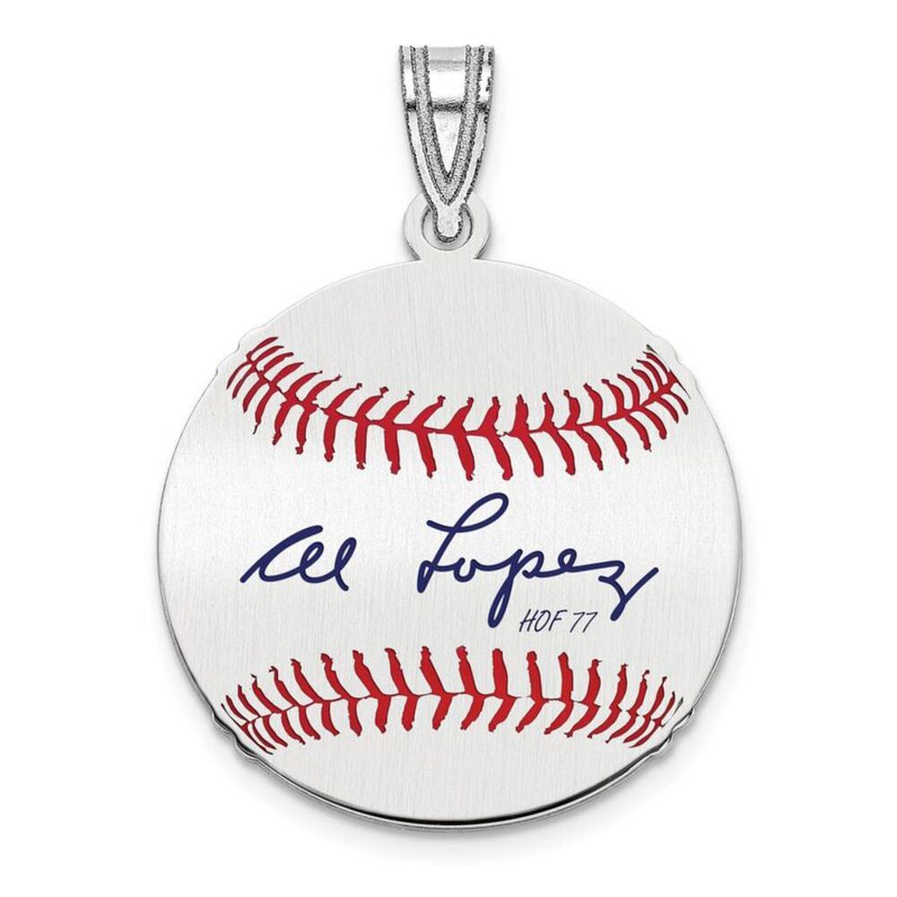 Sterling Silver Al Lopez Signature SM Enamel Baseball Pendant